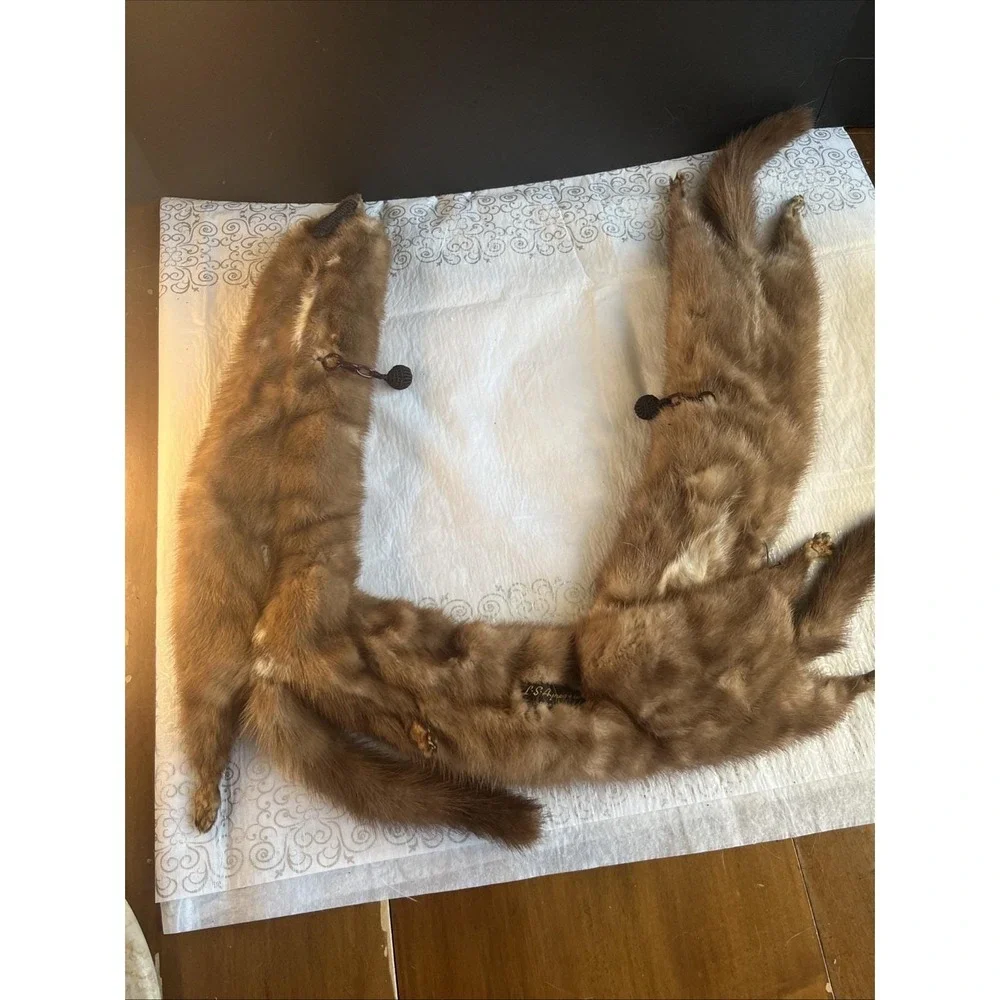 1950's L S Ayer's Co 3 Pelt Genuine Mink Fur Wrap Scarf 4 Ft Long Soft &Lovely